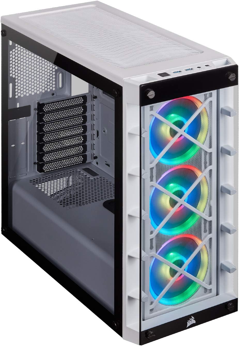 Corsair iCUE 465X RGB Mid-Tower ATX Smartes Gehäuse (Seiten und Frontscheibe aus gehärtetem Glas, 3