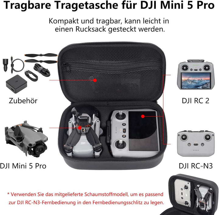 Tragetasche für DJI Mini 5 Pro Drohne, schützende Hartschalen-Leder-PU-Tasche Kompatibel mit DJI Min
