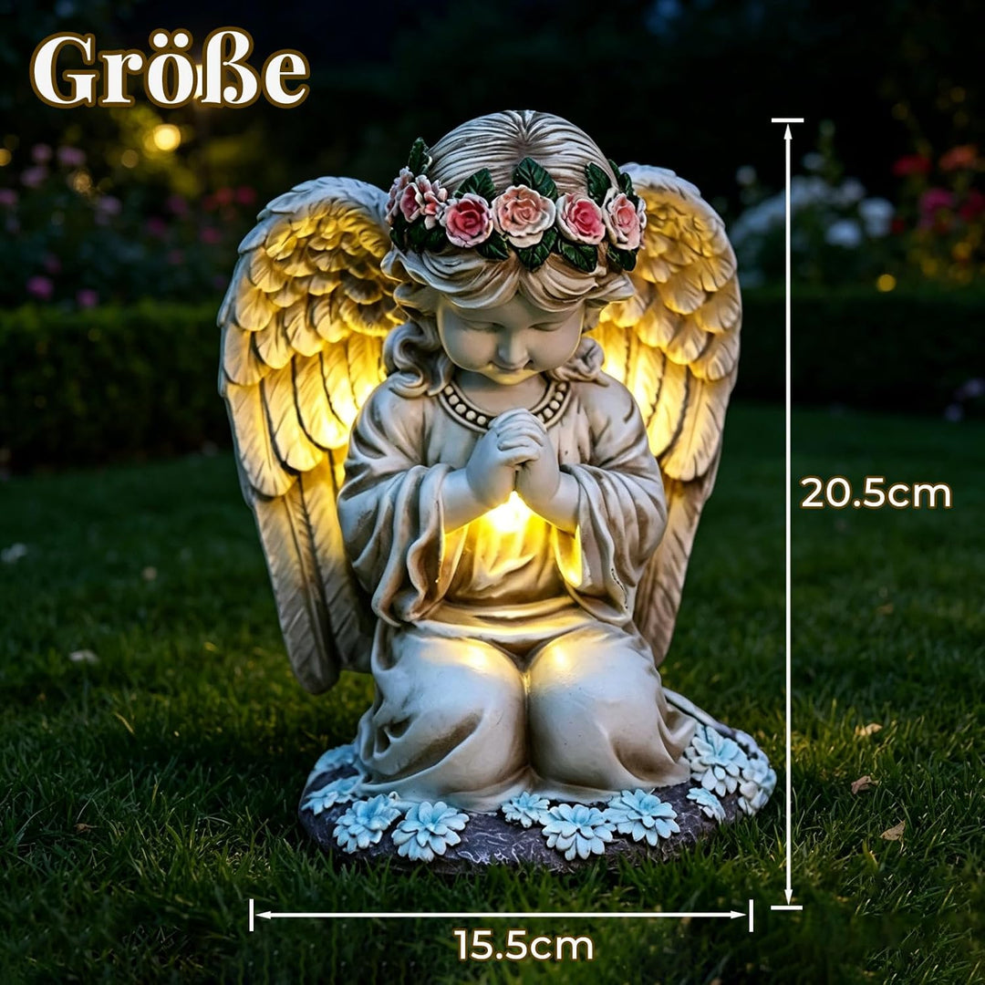 AVEKI Solar Engel Statue, Graten und Grab Schutzengel Figur mit Solar Licht, Outdoor Wetterfest Deko