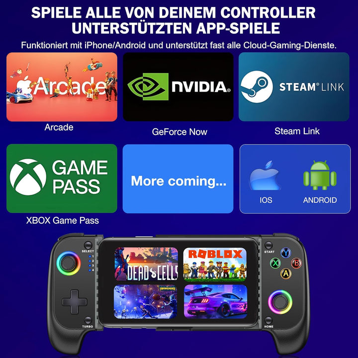 HASACOOL Handy Controller für iPhone, Smartphone Controller für Android mit Hall Effect Joystick, Bl