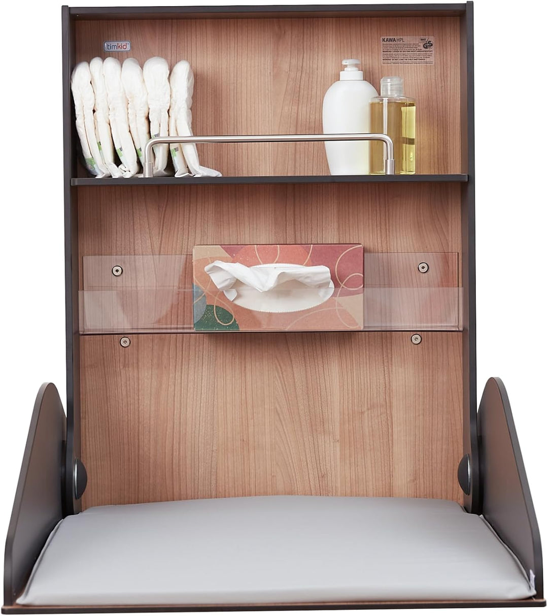 Delicias Wickeltisch/Timkid kawa HPL- klappbar als Wandwickeltisch, Holzoptik, HPL, inkl. Wickelaufl