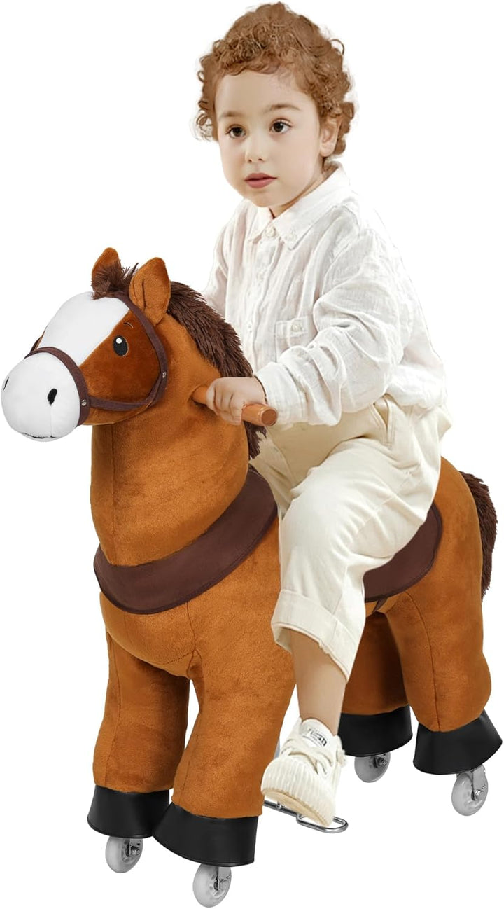 WOLTU Stehpferd auf Rollen, Reitpferd mit Klangfunktion für Kinder ab 4 Jahren, Plüschpferd zum Sitz