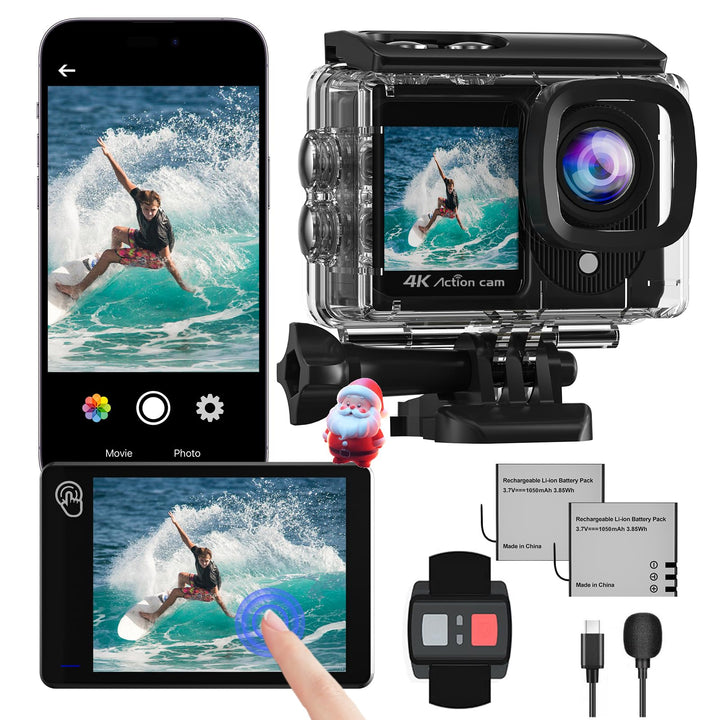Dual Screen Action Cam 4K60FPS, 48MP WiFi ActionKameras, 40M Unterwasserkamera Mit EIS,170° wasserdi