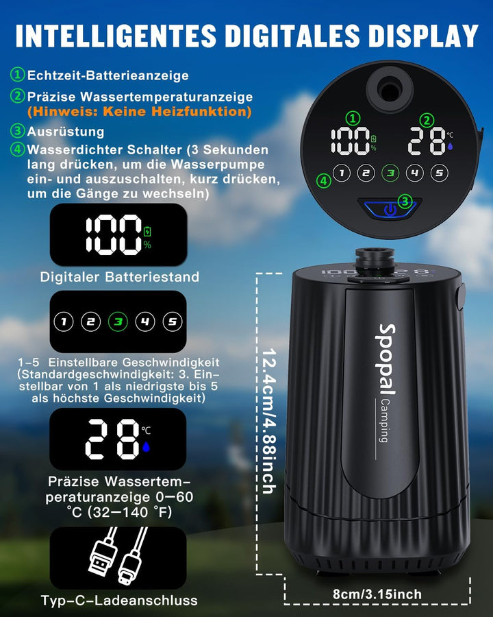 Spopal Camping Dusche, [10000mAh] Campingdusche Tragbare mit 20L Wasserkanister, Camping Dusche Akku