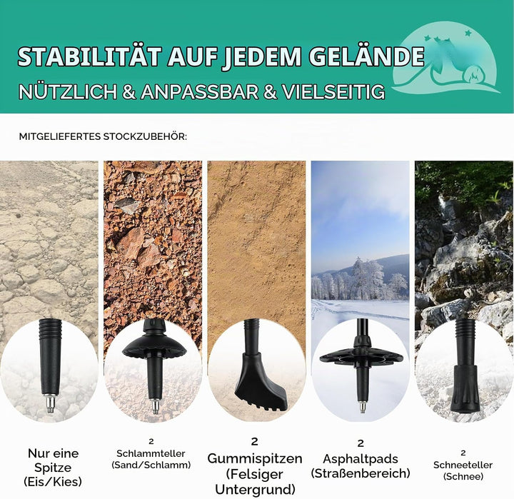 Wanderstöcke Faltbar, 2-Pakete Nordic Walking Stöcke für Damen und Herren, Trekkingstöcke Ausziehbar