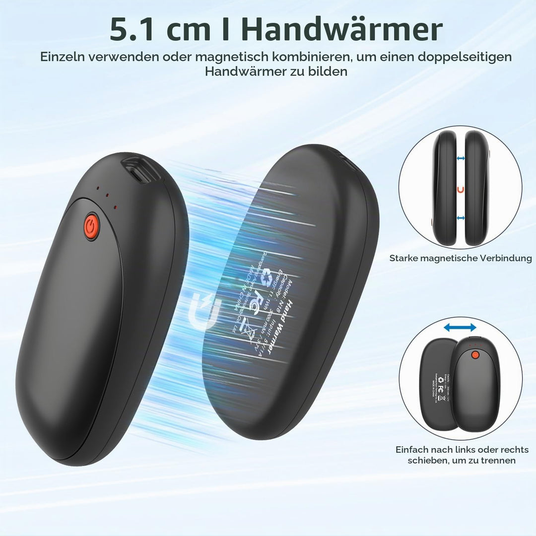 2er-Pack Handwärmer Wiederaufladbarer Magnetischer Taschenwärmer mit 6000mAh USB Elektrische Handwär