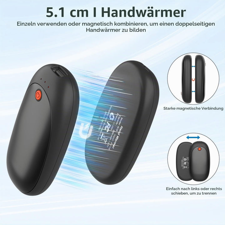 2er-Pack Handwärmer Wiederaufladbarer Magnetischer Taschenwärmer mit 6000mAh USB Elektrische Handwär