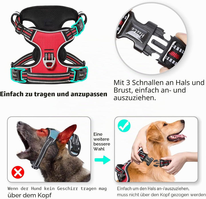 HEELE Hundegeschirr ohne Zug, Brustgeschirr für grosse Hund, einstellbares reflektierendes Hunde Ges
