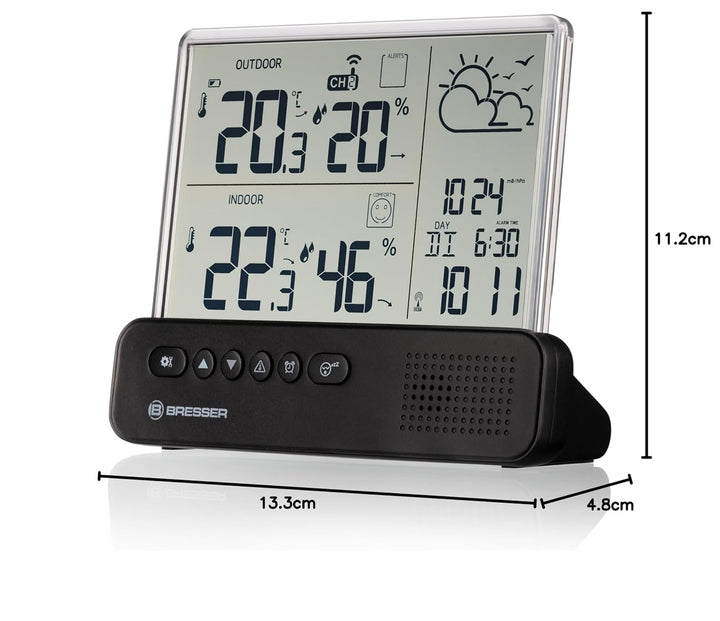Bresser Funkwetterstation mit Aussensensor transparentem Display Temperatur Luftfeuchtigkeit Wecker