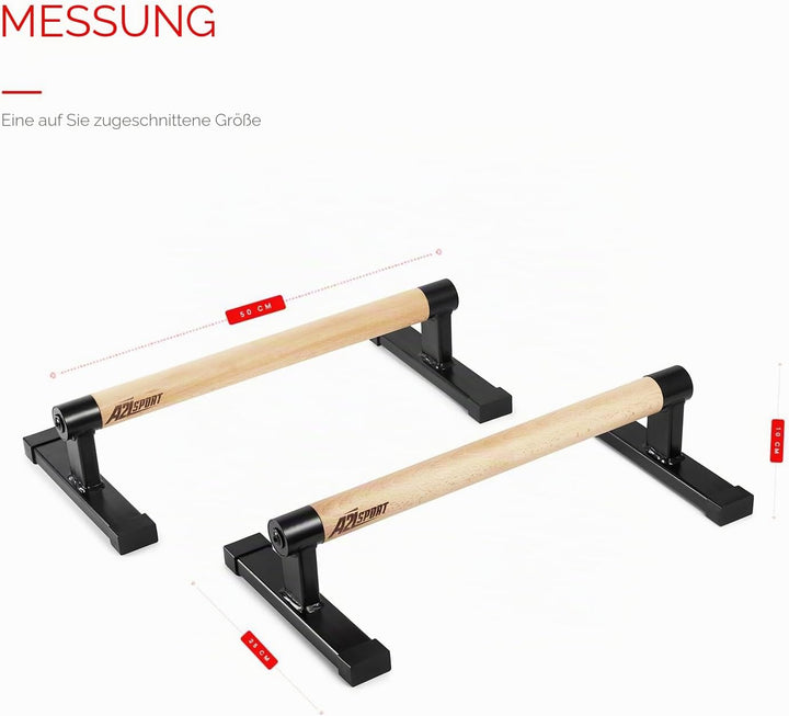 Premium Parallettes bis 1500 kg - Liegestützgriffe Holz und Metall - Rutschfeste Handstand Griffe/Di