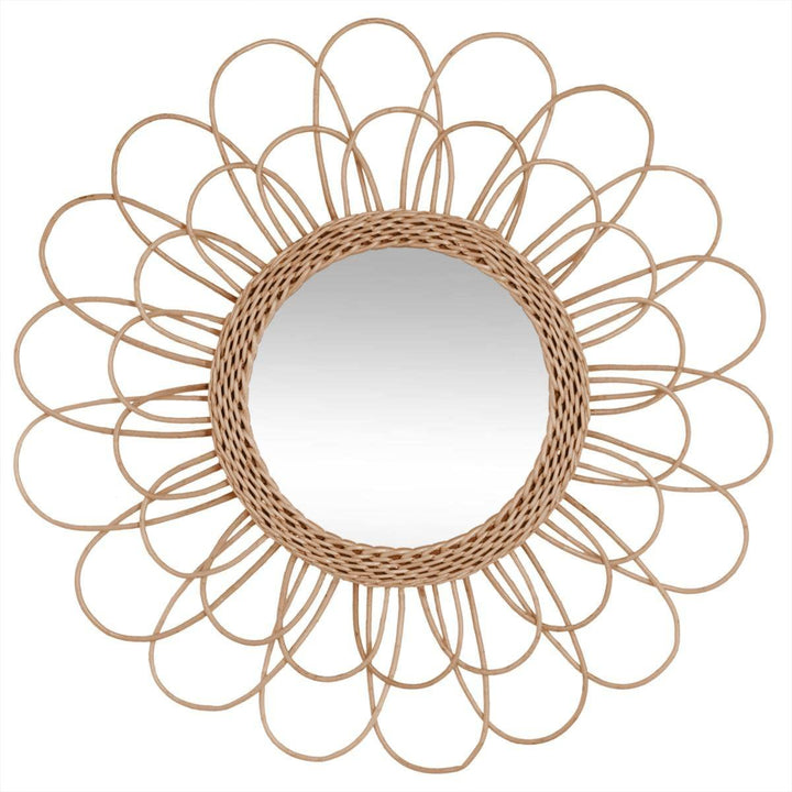 Spiegel Blume Rattan d56cm - Blumenspiegel, Rattan, MDF und Glas, Abmessungen 56x2,8x56 cm - Atmosph