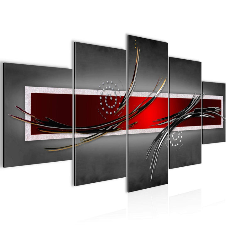 Runa Art Wandbilder Abstrakt 5 Teilig Bild auf Vlies Leinwand Deko Wohnzimmer Schlafzimmer Grau Rot