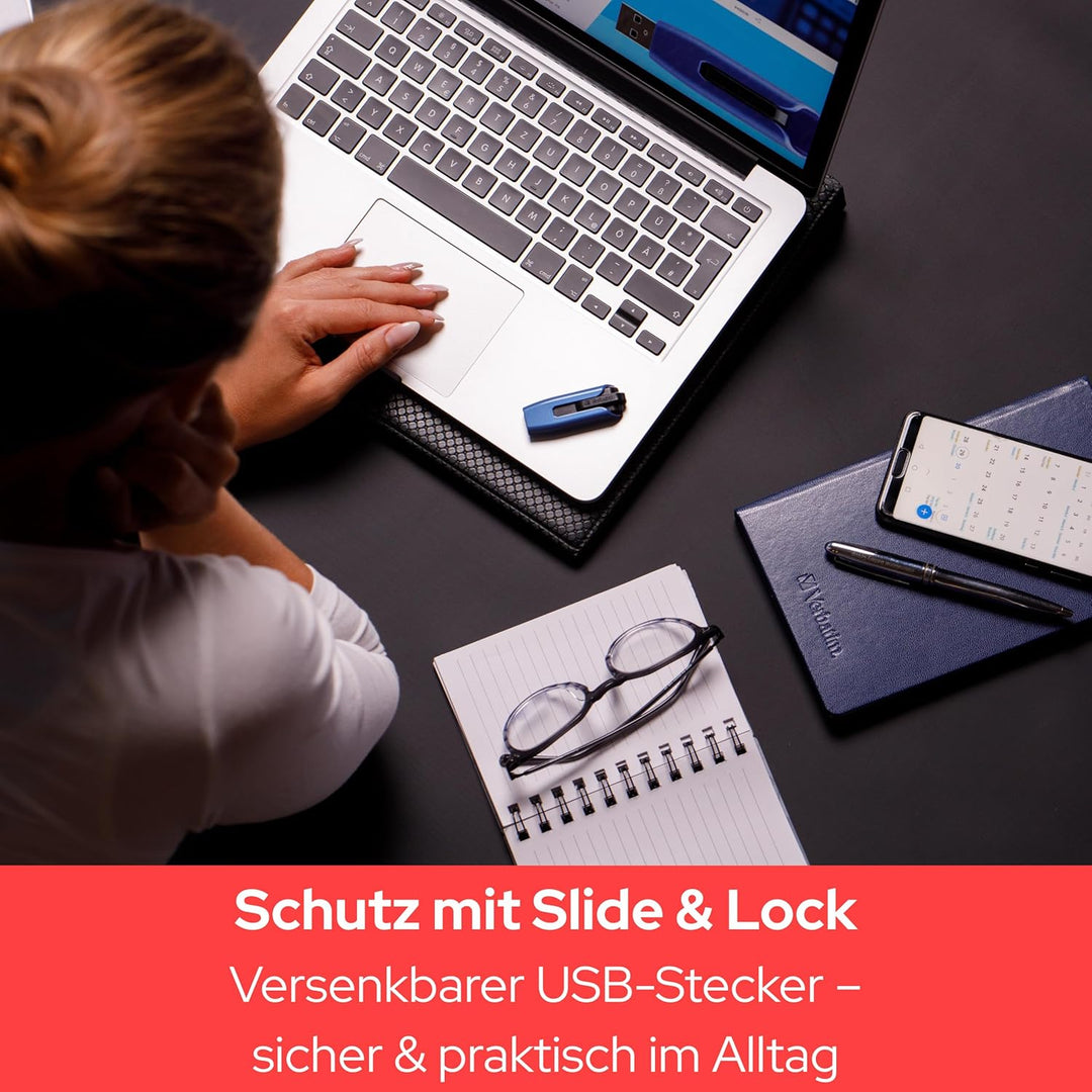 Verbatim Store 'n' Go V3 MAX USB-Stick, USB-3.2 Gen 1, 128GB, Speicherstick mit Schiebemechanismus,
