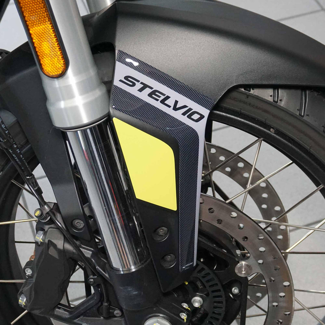 LABELBIKE 3D Aufkleber Gabelschützer und Kotflügel kompatibel mit Moto Guzzi | Stelvio 2024, Harzsch
