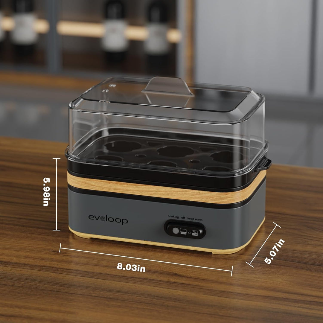 Evoloop Elektrischer Schnellkochtopf, Kapazität für 6 Eier, weich, mittel, gekocht, Wilderer, Eierko