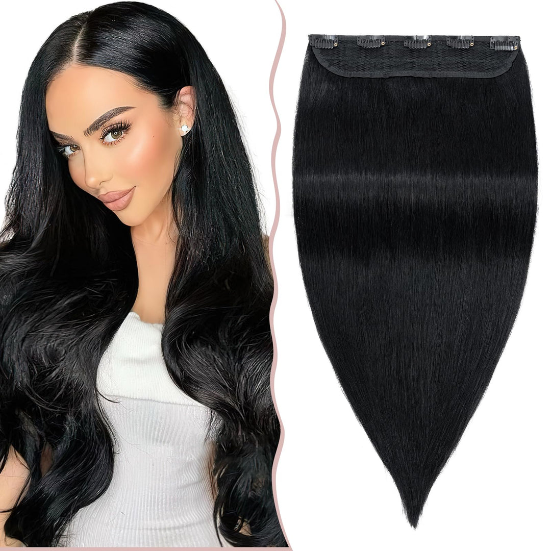 SEGO DICKER Haarteil Clip in Extensions Echthaar Haarverlängerung 1 Tresse 5 Clips Human Hair Glatt