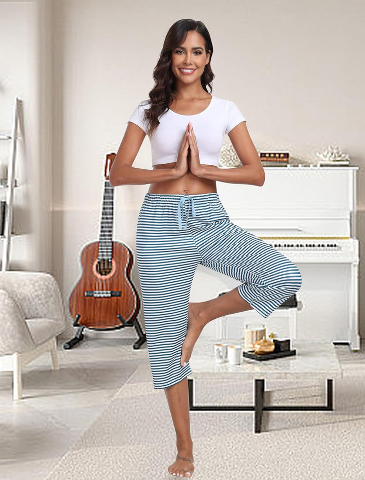 MoFiz Damen Schlafanzughose 3/4 Lang Schlafhose Modal Nachtwäsche Weich Pyjamahose Freizeithose mit
