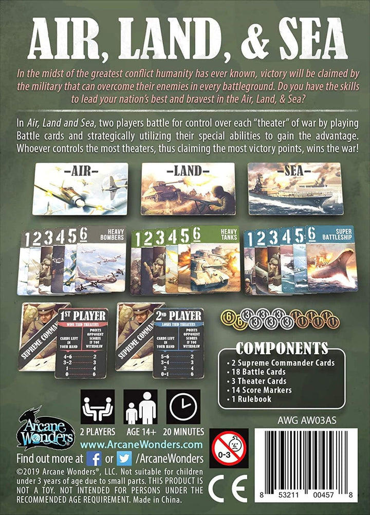 Arcane Wonders , Air Land & Sea: Revised Edition, Card Game, Ages 14+, 2 Players, 20 Minutes Playing