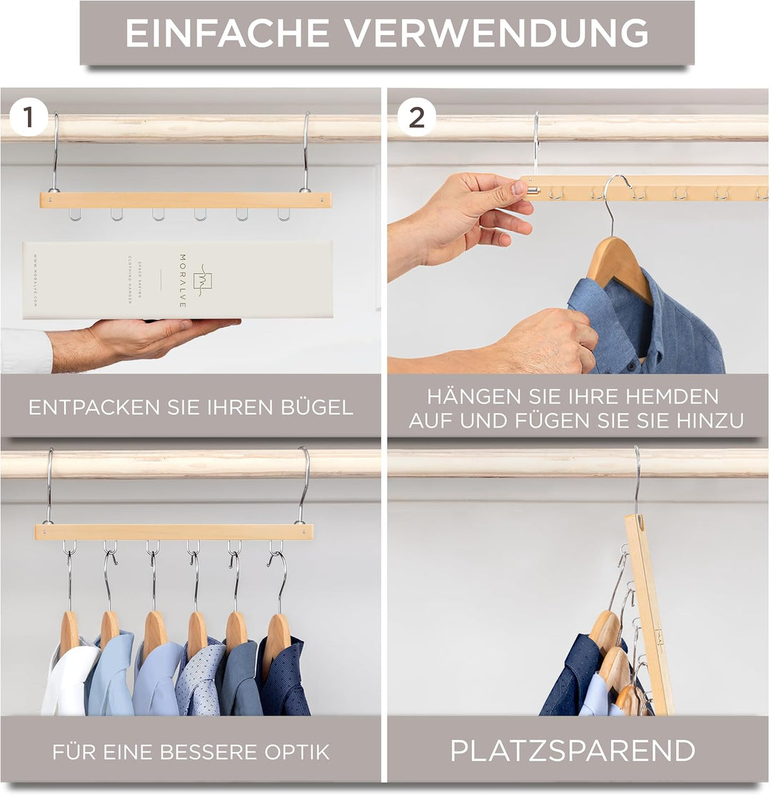 MORALVE Platzsparender Kleiderbügel Organizer – 4er-Pack – 6-stufiger Organizer aus europäischem Buc
