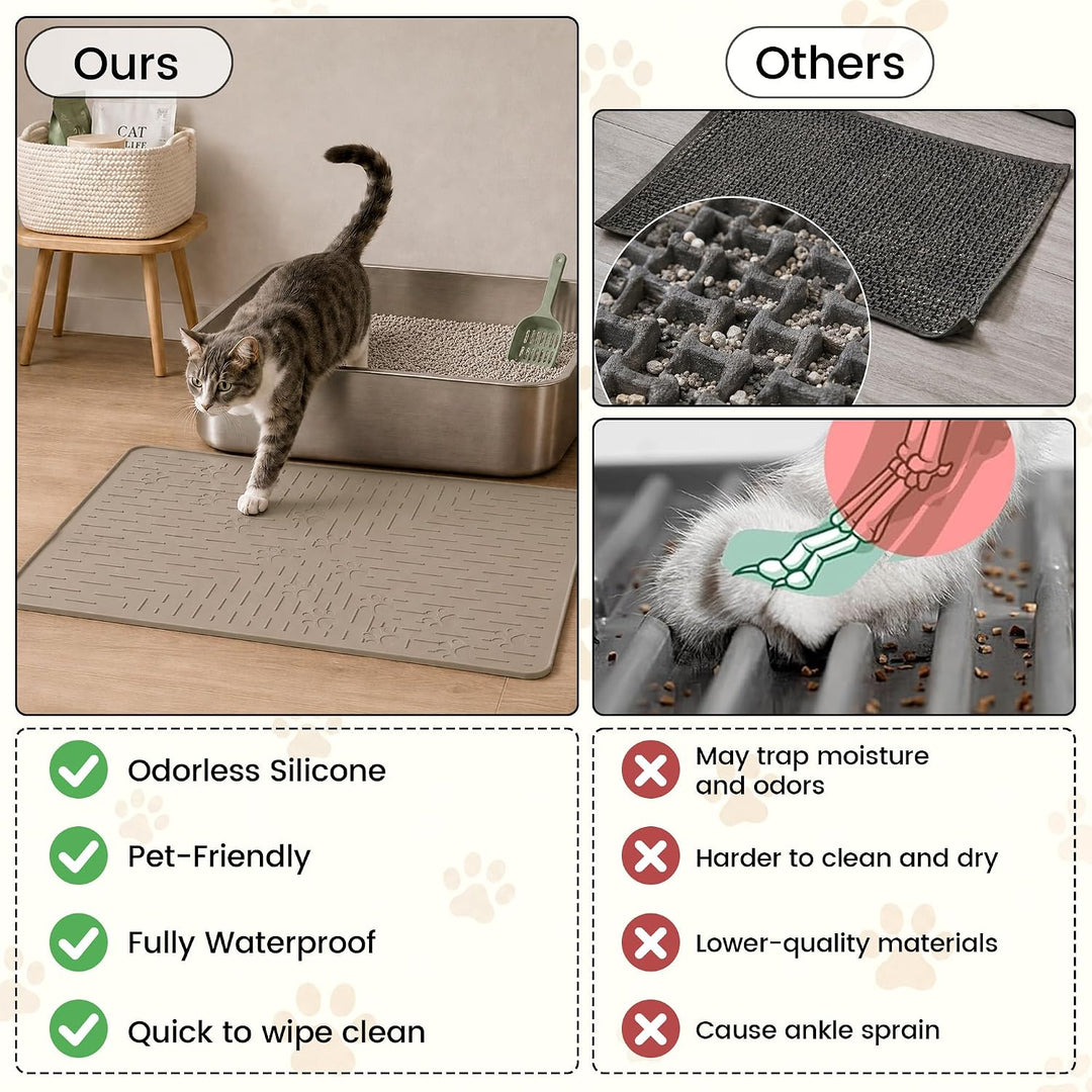 OHMO Katzenklo Matte aus Premium-Silikon 60 * 40 cm, wasserdicht und BPA-frei Katzentoilettenmatte,