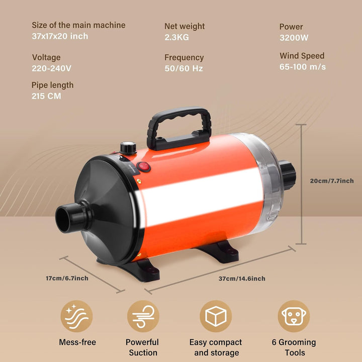 DEWINNER Blower Haartrockner für Hunde, 3200 W, Pulsgerät für Hunde mit Staubsauger, Tiere, Geschwin