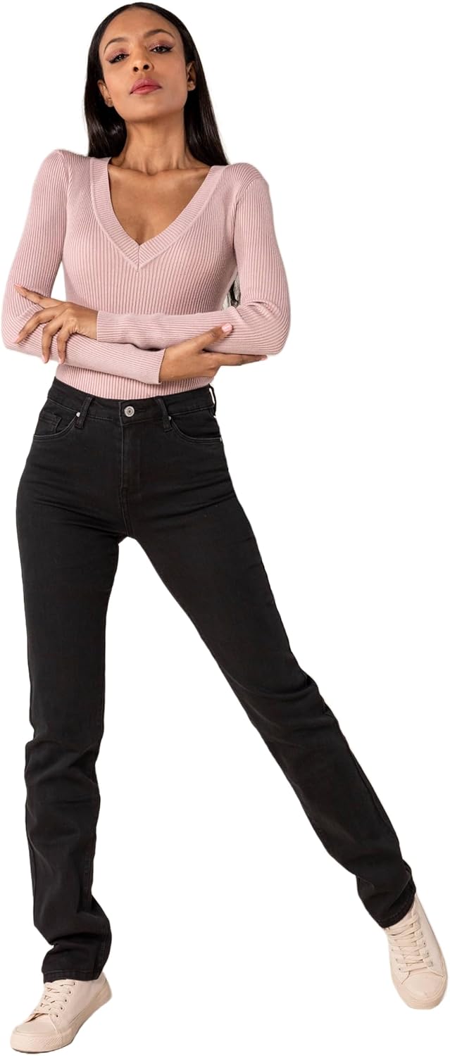 Nina Carter P209 Damen High Waist Tall Jeans Straight Leg Jeanshose mit geradem Beinschnitt Used-Loo