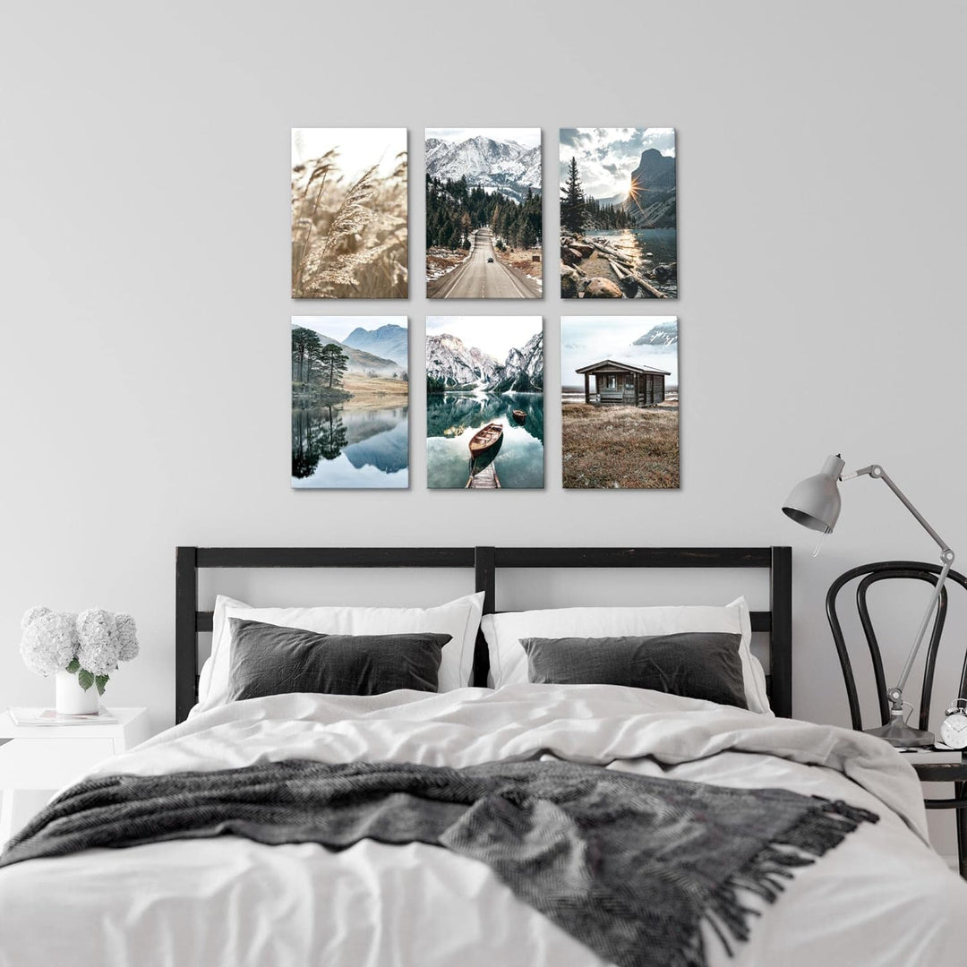 Novart Wandbilder Set - KOMPLETT AUFHÄNGFERTIG - Made in Germany - Moderne Bilder See Berge Landscha