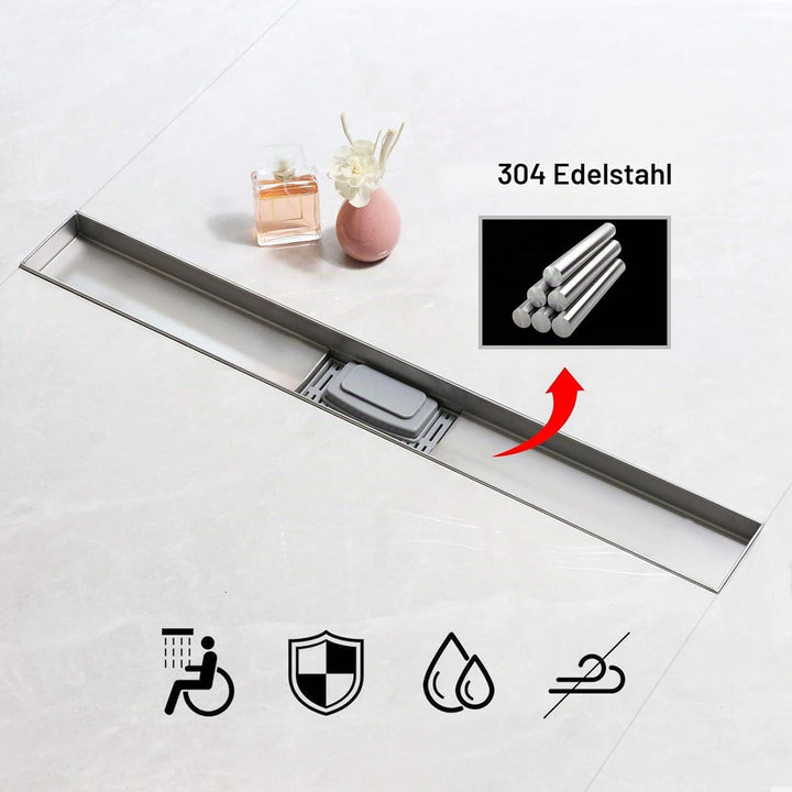 SaniteModar Duschrinne 80cm, Siphon mit Geruchsstop und Haarfilter, Bodenablauf, Befliesbar, Badezim