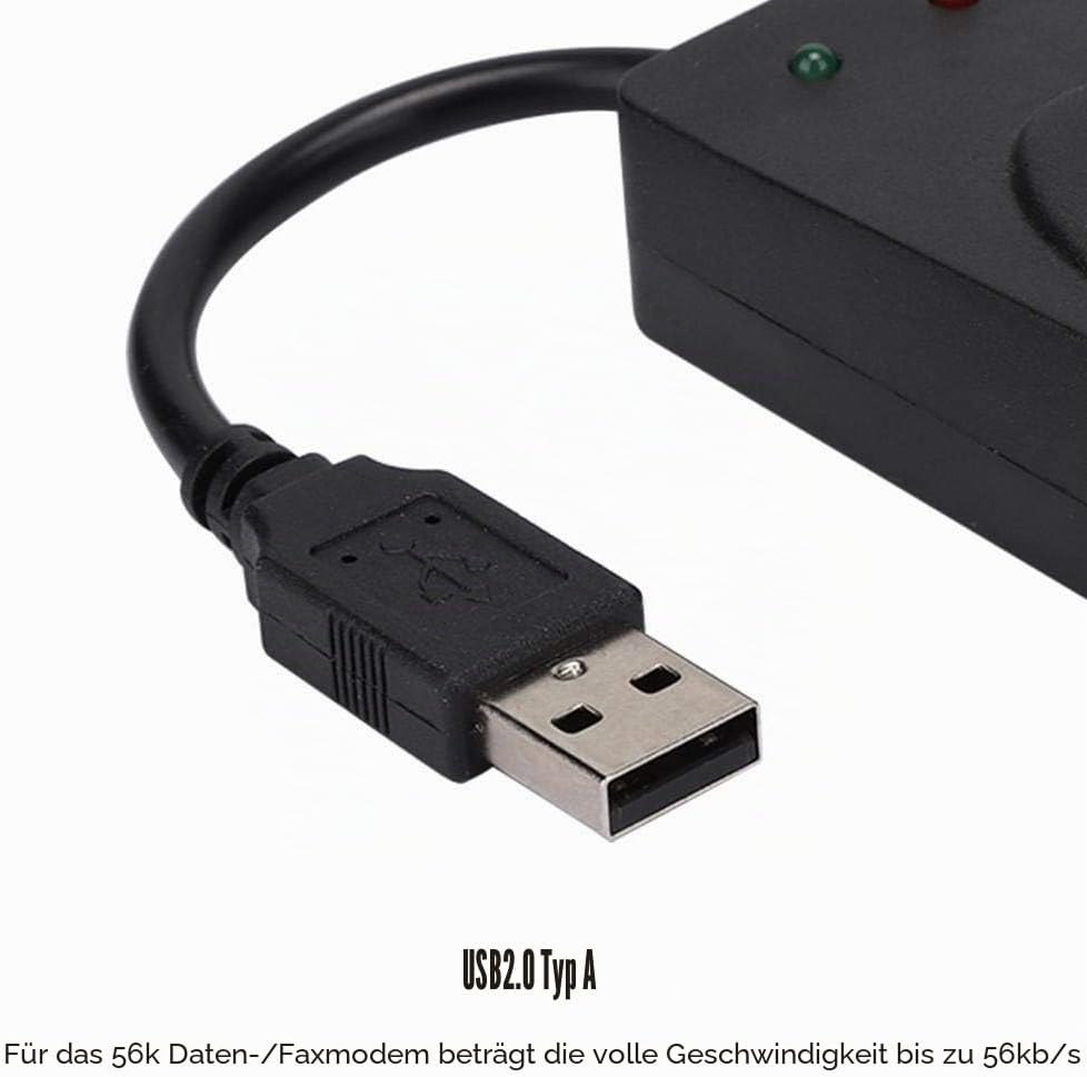 ASHATA Faxmodem 56K,Dual Port USB2.0 56K Externes Faxmodem USB Modem für 98/2000/ME/XP/Vista/CE5.0/1