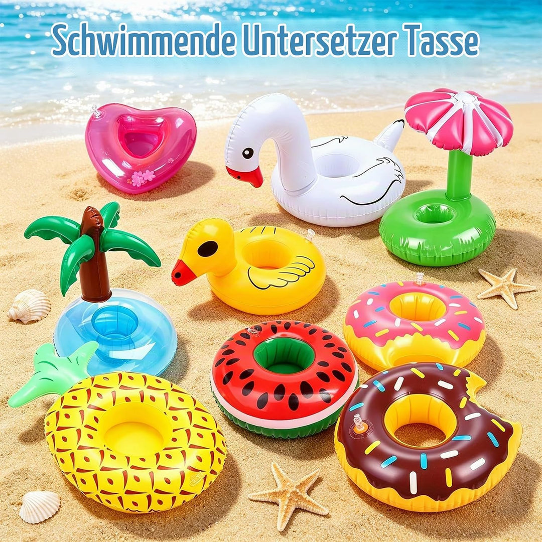 15 Stück Getränkehalter Pool Schwimmender, Aufblasbar Getränkehalter mit Luftpumpe, Bierhalter Pool