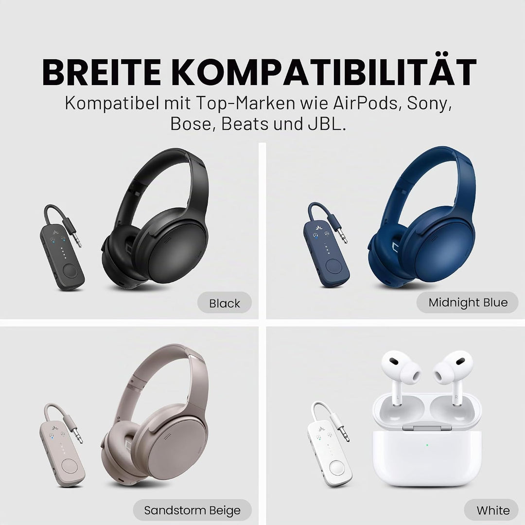 Avantree Relay - Premium Flugzeug Bluetooth 5.3 Adapter für alle Kopfhörer, apt-X geringe Latenz, un