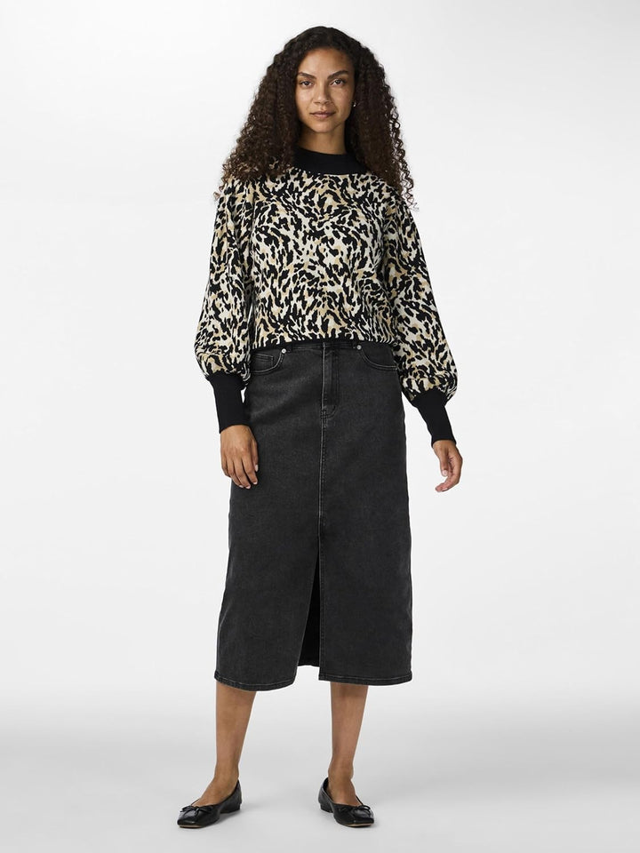 YAS Damen Yasfonny Ls Knit Pullover S. Noos Strickpullover XS Black/Aop:leo Print, XS Black/Aop:leo