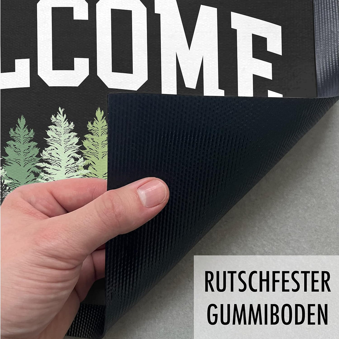 Trendation - Welcome Fussmatte Wald Bäume Muster Willkommen Geschenk Aussen Innenbereich 60x40 cm Sc