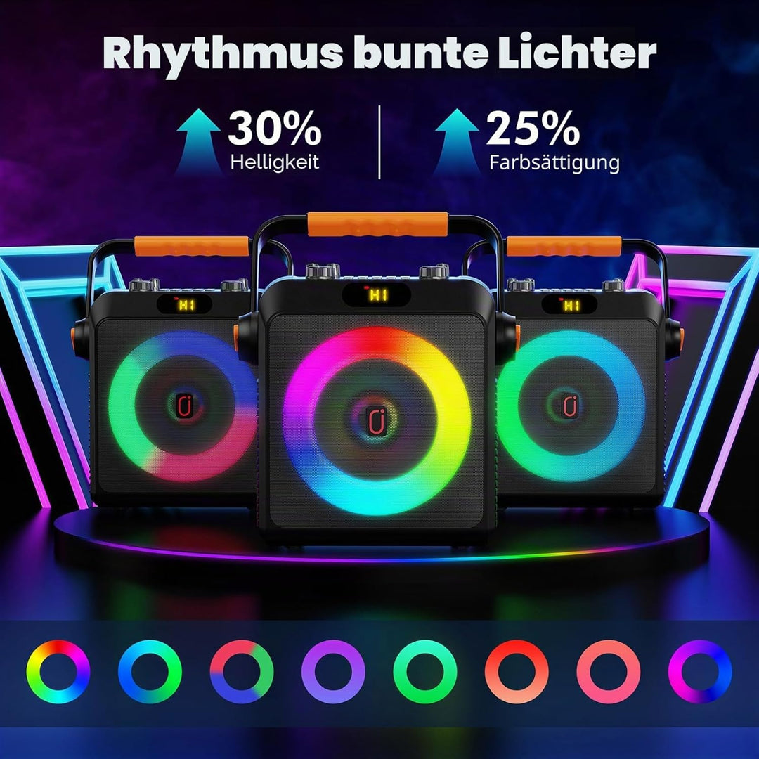 JYX Karaoke Machine mit 2 Mikrofones, Tragbaren Bluetooth Lautsprecher mit RGB-Licht, Karaoke Anlage