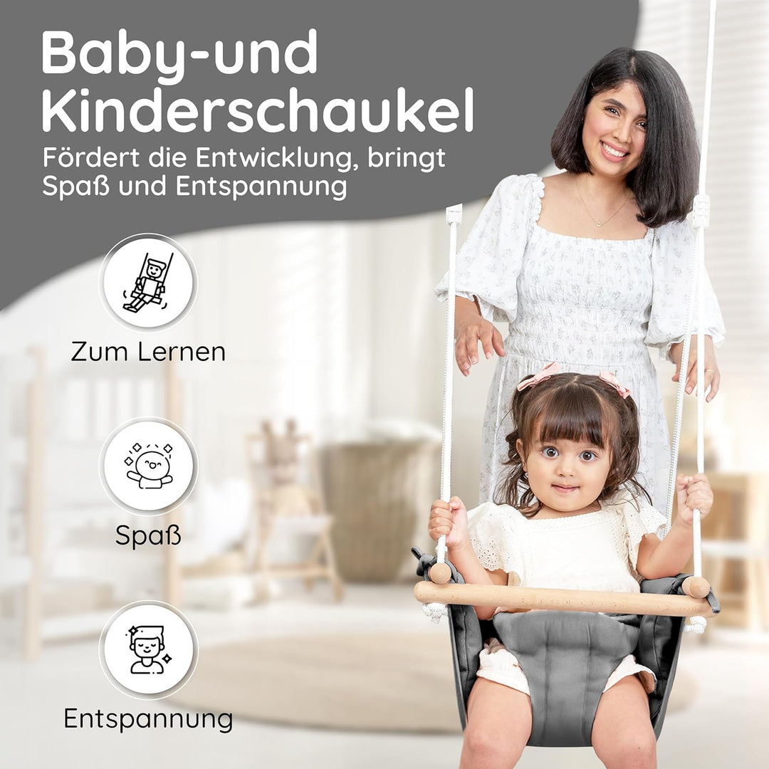 AMAZINGs Baby und Kinderschaukel | Mitwachsende Babyschaukel. Komplettset mit Aufhängung für Indoor