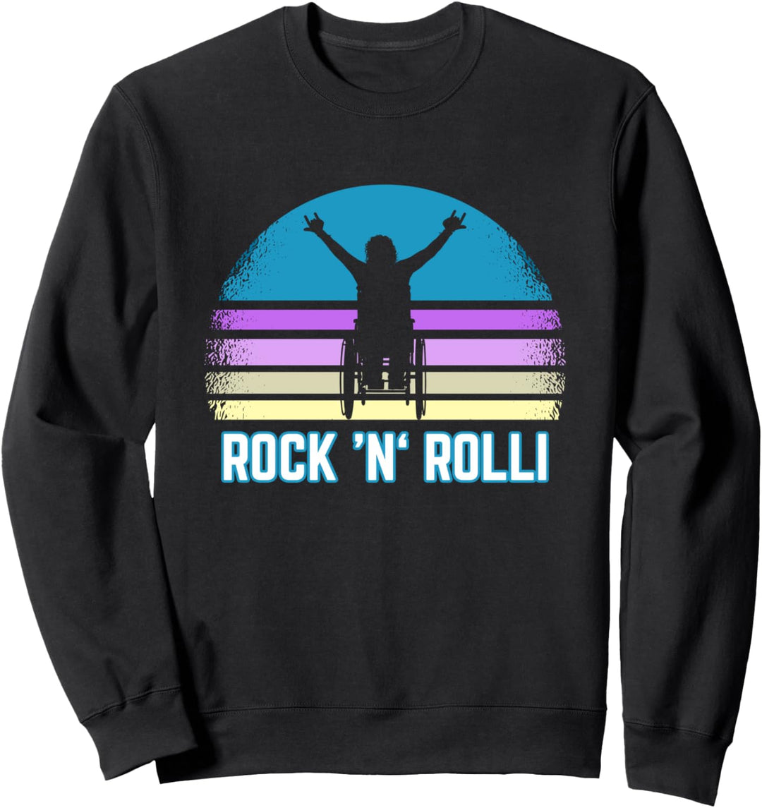 Rollifahrer Rock 'n' Rolli Wortspiel Metalfan im Rollstuhl Sweatshirt
