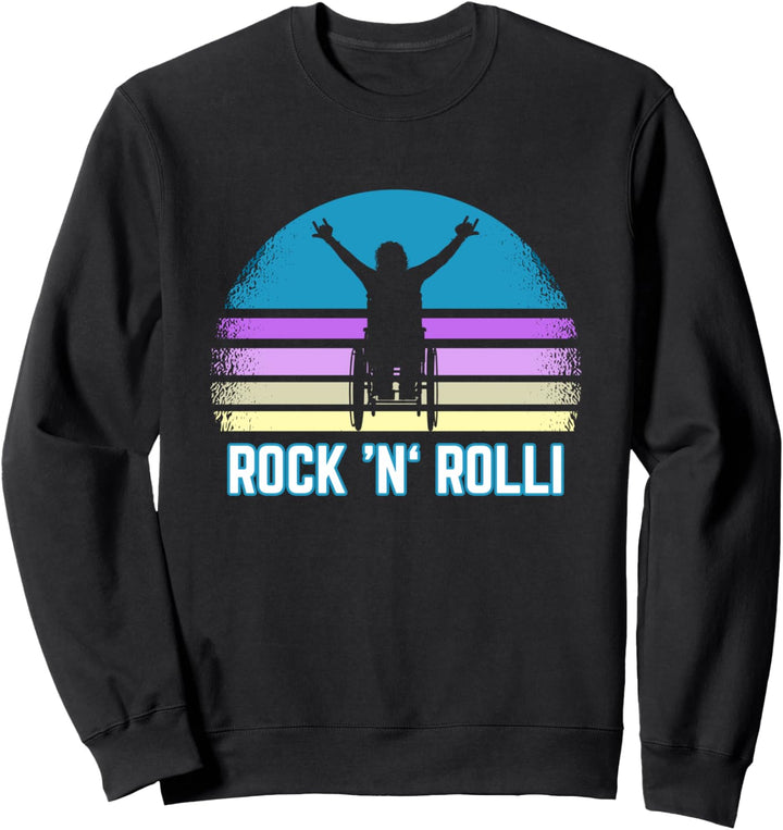 Rollifahrer Rock 'n' Rolli Wortspiel Metalfan im Rollstuhl Sweatshirt
