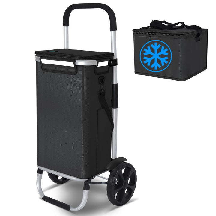 VOUNOT® Einkaufstrolley Klappbar aus Aluminium mit 58L Wasserdichter Tasche und Kühlfach, 2 Extra gr