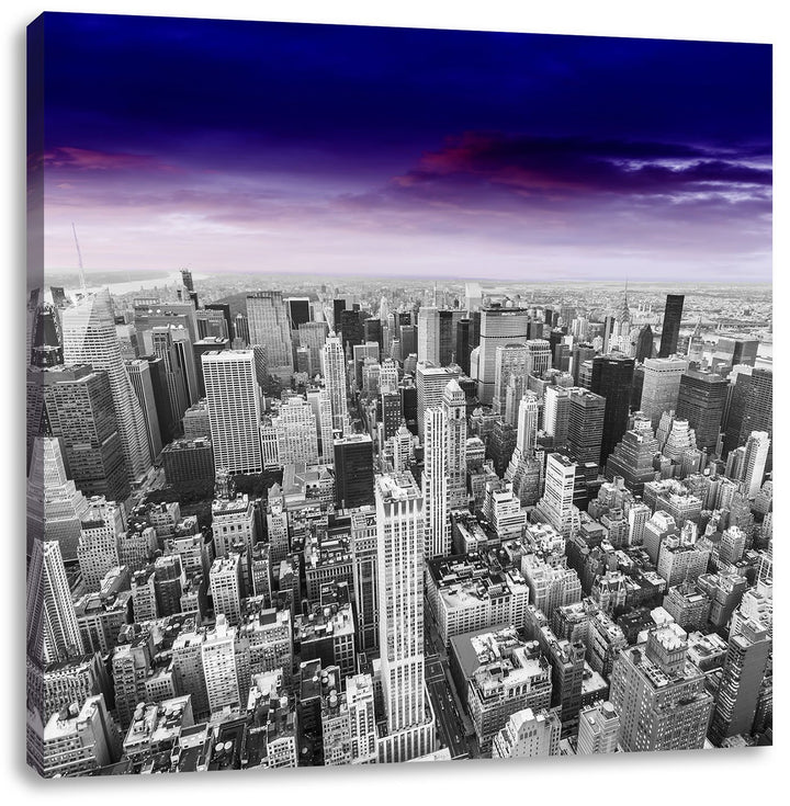 Pixxprint riesige Skyline von New York am späten Abend schwarz/weiss, Format: 70x70 auf Leinwand, 70