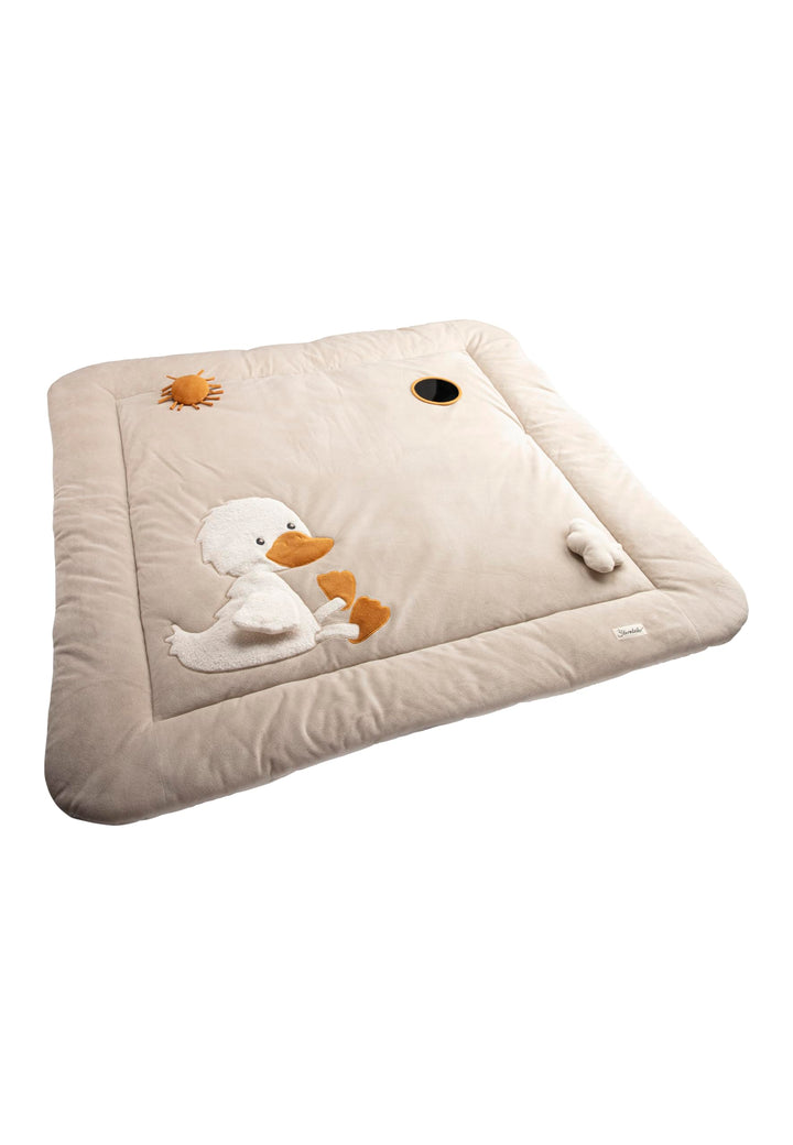 Spieldecke Ente Edda Lou, Baby Krabbeldecke 100 x 100 cm mit Spiegel, Knisterpapier, Quietsche und R