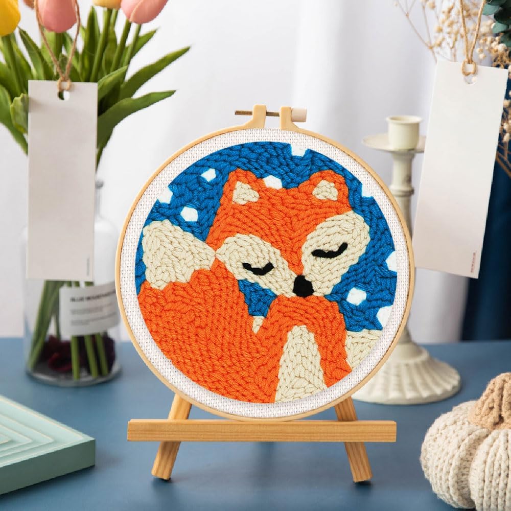 Figured'Art Punch Needle Set für Erwachsene - Stickerei, ideal für Anfänger - Fuchs im Schnee - 20x2
