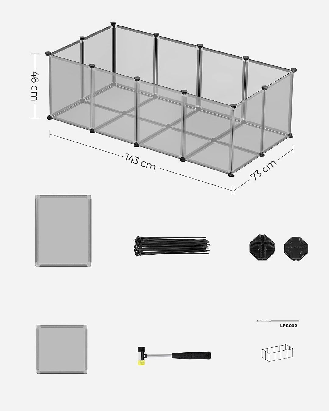 SONGMICS Freigehege mit Bodenplatten, Laufstall, Meerschweinchen Gehege, aus Kunststoff, Gehege für