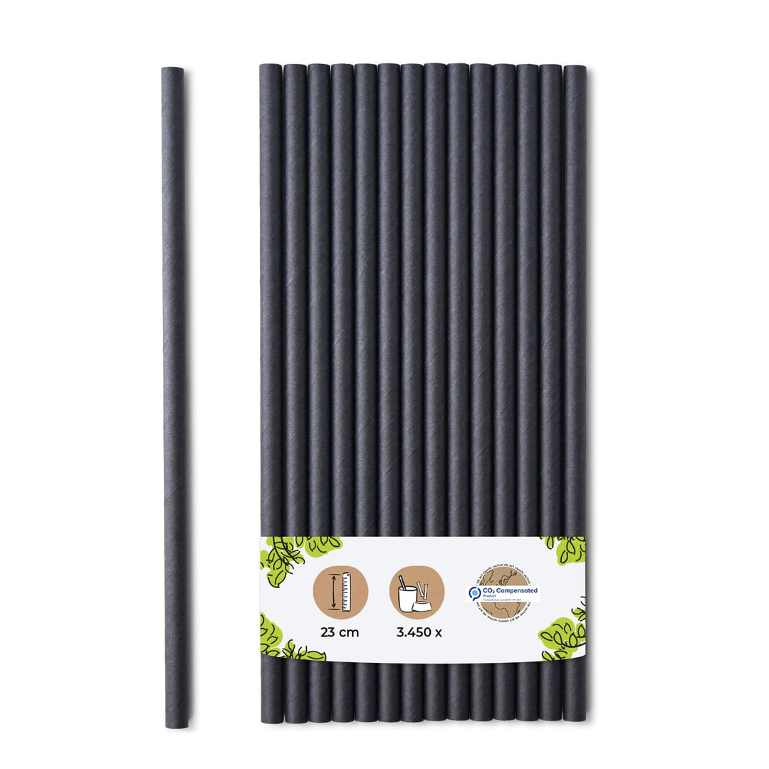 BIOZOYG Jumbo Papier Trinkhalme 23cm Strohhalm 8mm Ø I Trinkhalm biologisch abbaubar I schwarze Stro