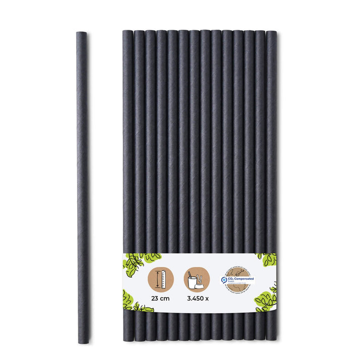 BIOZOYG Jumbo Papier Trinkhalme 23cm Strohhalm 8mm Ø I Trinkhalm biologisch abbaubar I schwarze Stro