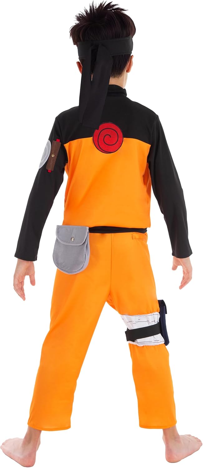 Chaks – Naruto Kostüm Kinder 5-teilig, Oberteil, Hose & Accessoires, Anime Outfit für Karneval, Comi