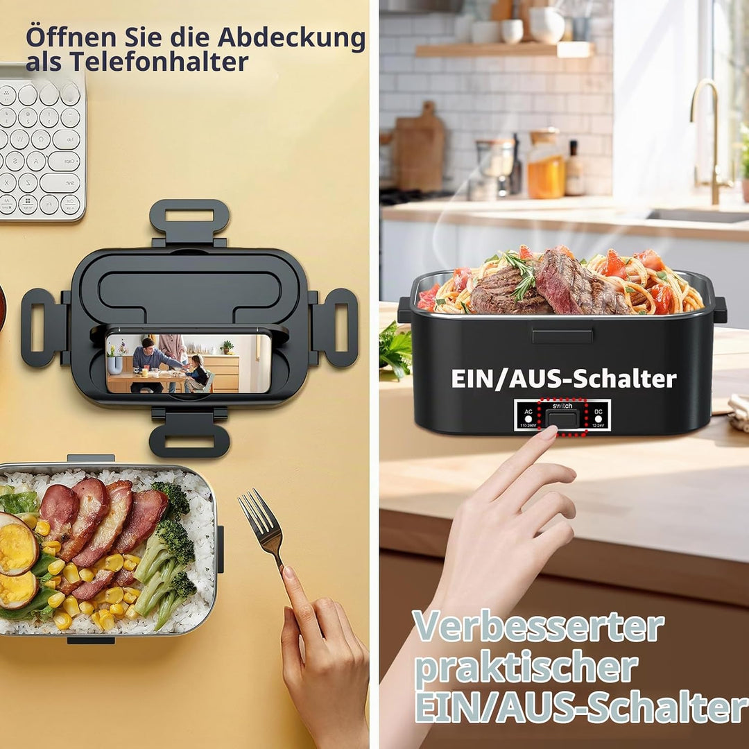 SOOOEC Elektrische Lunchbox 100W, 3-in-1 tragbare beheizte Lunchbox, Herausnehmbare Edelstahl-Brotdo