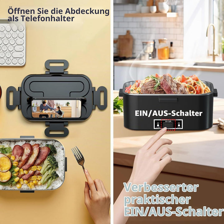 SOOOEC Elektrische Lunchbox 100W, 3-in-1 tragbare beheizte Lunchbox, Herausnehmbare Edelstahl-Brotdo