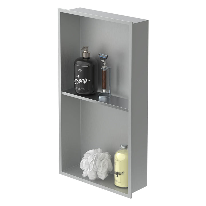LuxeBath Wandnische Doppel aus Edelstahl, 30x60x10cm, Silber, Duschnische mit Rahmen, Einbauregal, F