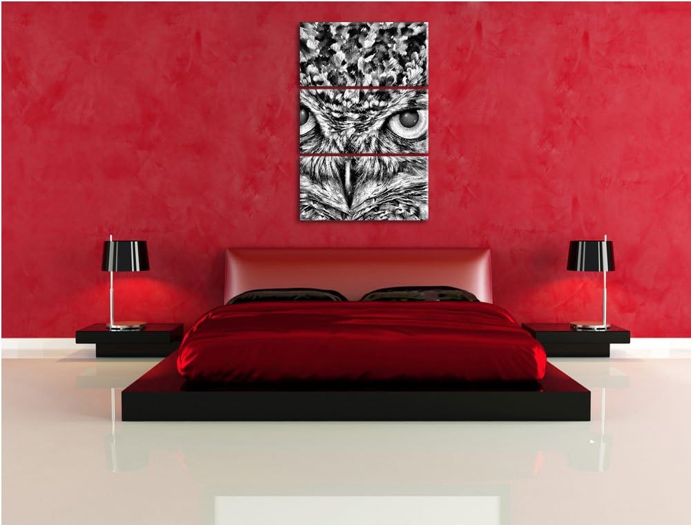 Pixxprint Eule mit gelben Augen als Leinwandbild/Grösse: 3 Teilig (120x80) cm/Wandbild/Kunstdruck/fe