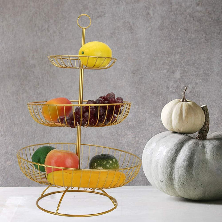 3 Tier Draht Obstkorb Ständer, Metall Tiered Obstkorb Obsthalter Obstschale Servierkorb für Obst Gem